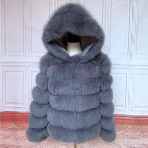 Luxurious real Fur Hooded Jacket - gray